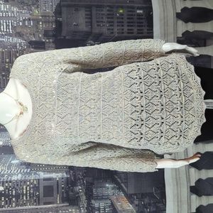 Jeanne Pierre sz M Lavender & Green Knit Long Sleeve Cotton Tunic Sweater